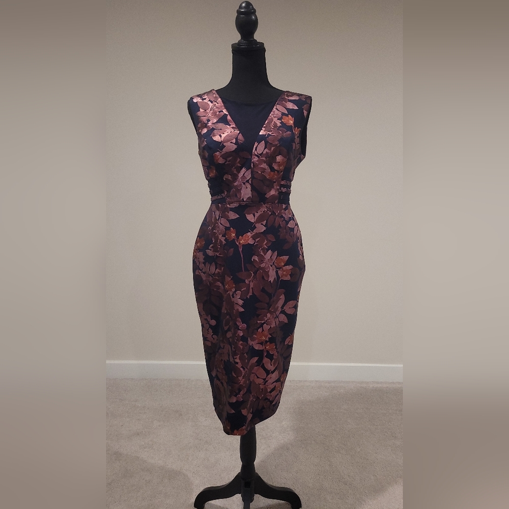 Navy/ Pink Floral Mesh Inset Dress Size 6